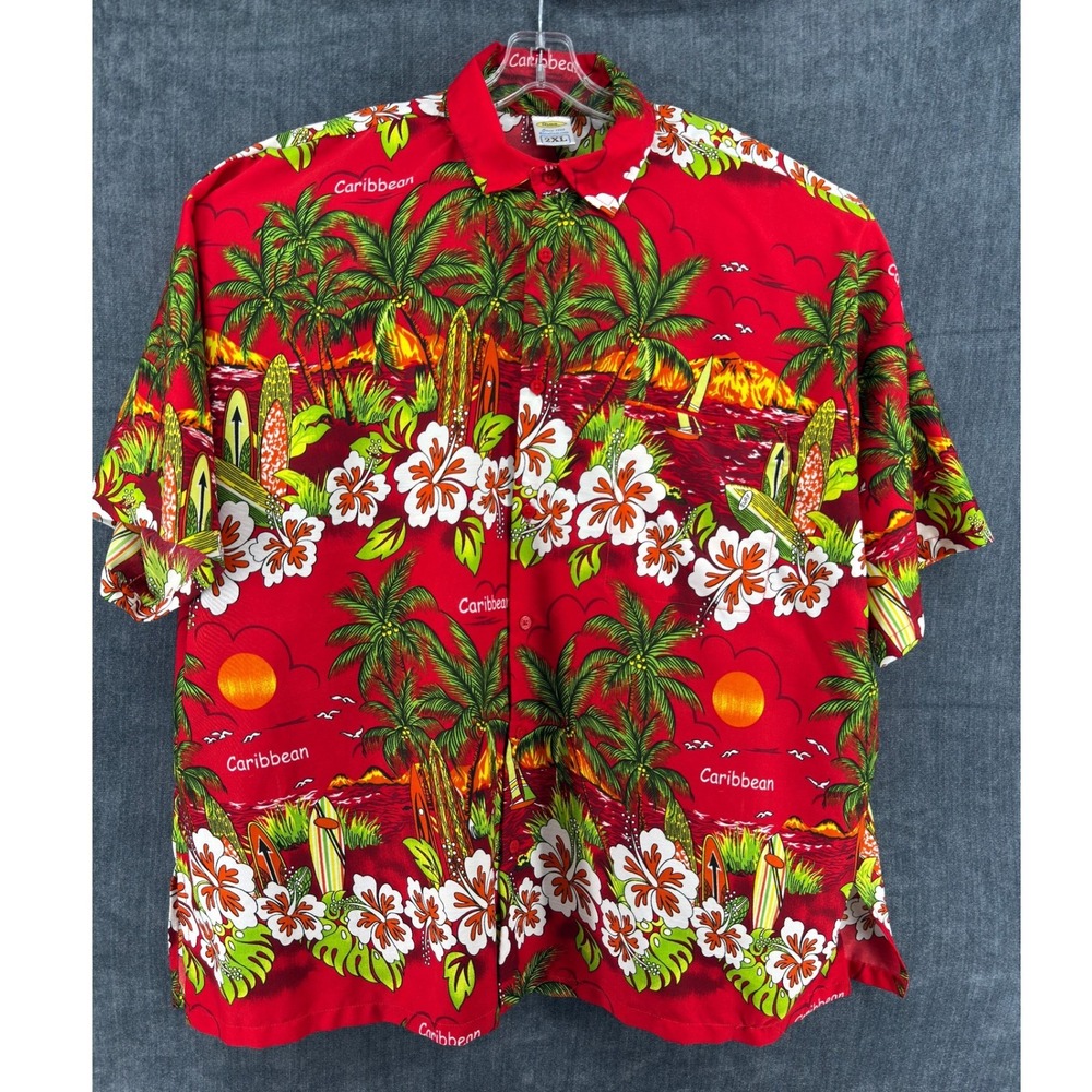 Rima Caribbean Hawaiian Aloha Shirt Mens 2XL Red Tropical Surfboard Beach Camp